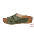 thumbnail image 4 of Womens Army Green Slide Sandals Double Buckle Wedge Heel PU Faux Leather Adjustable Comfort Sandals Casual Open Toe,Size 6, 4 of 9
