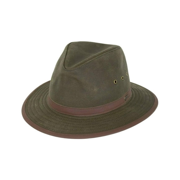 Outback Trading Men's Standard Madison River Sun-Protective Waterproof Crushable Cotton Oilskin Hat, Sage, Medium