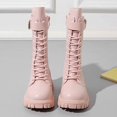 thumbnail image 7 of Eltusu Girls Winter Boots Mid Calf, Waterproof Round Toe Lace-up No Slip Riding Boots Pink Size 13 Little Kids, 7 of 7