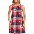 thumbnail image 1 of Balery Heart Plaid Vestidos de verano para mujer con estampado: vestido holgado sin mangas, vestido playero informal y cómodo para días calurosos., 1 of 7