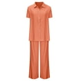 thumbnail image 4 of Summer Akafmk Womens Two Piece Sets,Womens Two Linen Set,Turndown Collar Buttons Up Short Sleeve Shirts and Wide-Leg Long Pants Solid Color Women Sets Clothing Outfit, 4 of 4