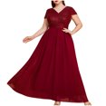 thumbnail image 2 of Ovzne Robes Grande Taille pour Femmes Courbées Robe pour Femme Grande Taille Robe Longue en Chiffon Col en V Manches Courtes Robe Jupe Grande Taille Robe Maxi Manches Courtes Longues Robes Transparentes, 2 of 7