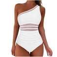 thumbnail image 2 of Maqroz Women's One Piece Swimsuit Tummy Control Deep V Neck Bathing Suit Mesh Stripes Monokini Swimwear Beach Pool Party Trendy Summer Beachwear, 2 of 9