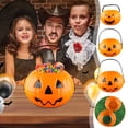 thumbnail image 1 of Fiudx Cubo de Calabaza de Halloween, Diseño Plegable y Desmontable, Versátil para Guardar Dulces, Divertida Decoración para Fiestas, Plástico Duradero, para Exteriores, Tamaño Mediano y Grande, Juego, 1 of 7