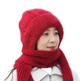 thumbnail image 2 of Ajshakl Beanies Hats For Women, Integrated Ear Windproof Cap Scarf Knitting Thick Warm Guard Hat Hooded Women Winter Knitted, Red, 2 of 8