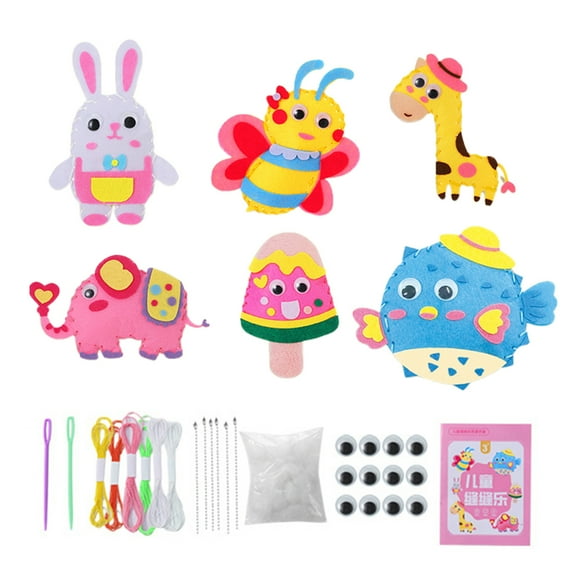 BAELLERT 6Pcs/Set Kids Sewing Kit with Thread Needle Fill Cotton Bead Chain Plastic Eyes Handmade Plushie DIY Stuffed Animal Craft Sewing Kit Toddlers Boys Girls Gift