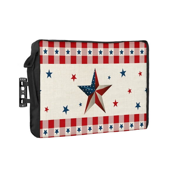 Outdoor Tv Cover 50 To 55 Inch, Independence Day USA Flag Star Red Plaid Waterproof And Weatherproof Tv Covers Tv Display Protectors For Outside Flat Screen Tv 38x24x4.5In