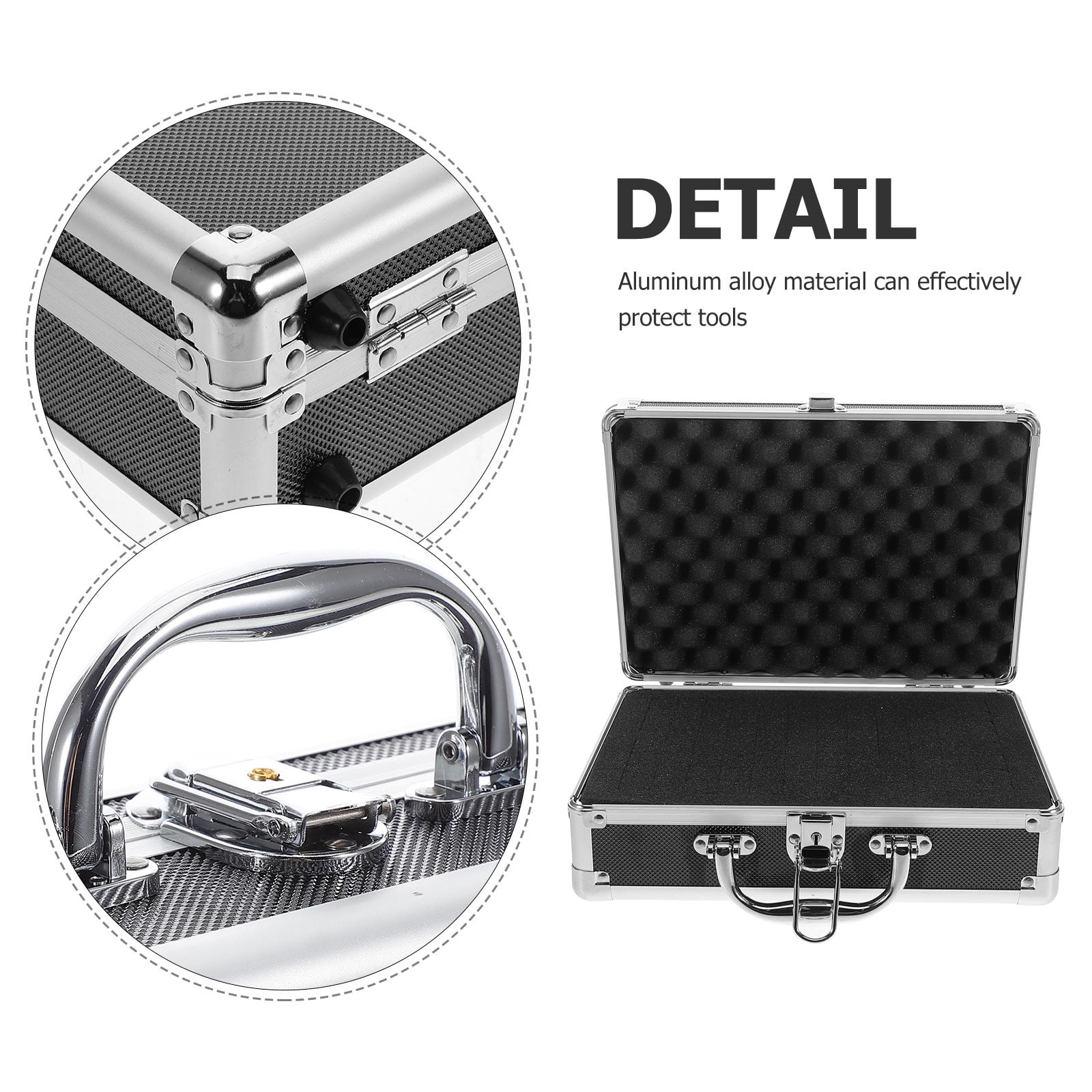 Masteelf Silver Aluminum Alloy Storage Box Multifunctional Portable Tool Case with Handle Lockable Metal