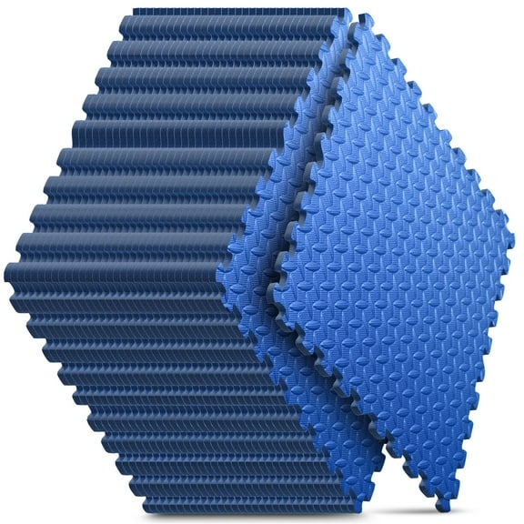 Home Gym Mat, Puzzle Exercise Mat, EVA Interlocking Foam Floor Tiles for Home Workout Equipment and Kids' Play Areas - Blue, 24 in x 24 in x ½ in - 32 Tiles