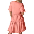 thumbnail image 4 of UVN Summer Dresses for Women V Neck Short Sleeve Casual A Line Dress Flowy Swing Ruffle Sundress with Pockets, 4 of 8