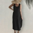 thumbnail image 2 of PENGXIANG Robes d'Été pour les Femmes Occasionnels en Vrac Sans Manches en Lin Débardeur Robe Midi, 2 of 6