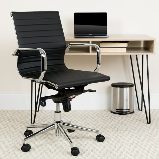 Flash Furniture MidBack Black Ribbed LeatherSoft Swivel Conference