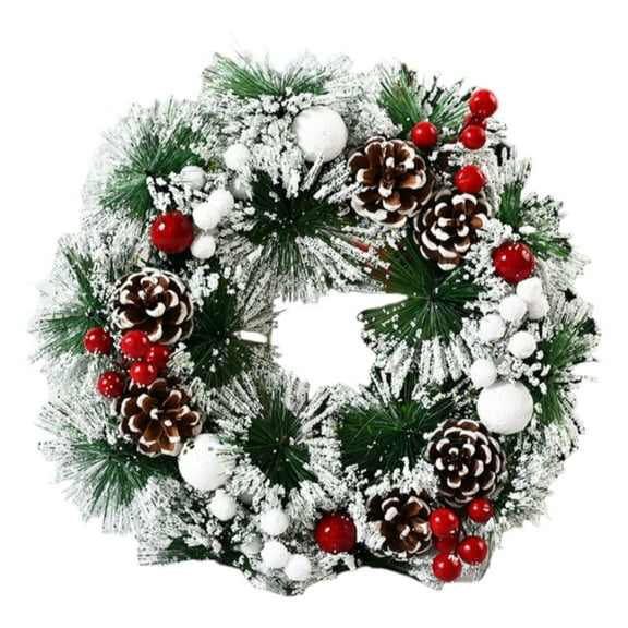 Christmas Wreath Snow Flocked Wreath Swag Artificial Winter Front Door for Holiday New Years Indoor Wall Window Fireplace Decorations 12''