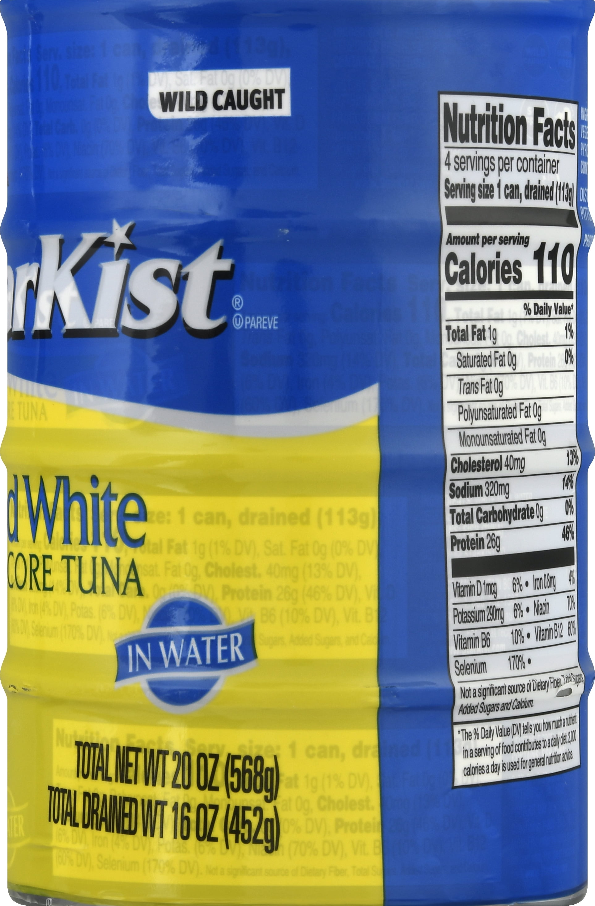 (3 pack) Starkist Solid White Albacore Tuna In Water 25% Less Sodium, Wild Caught, 26g Protein, 5 oz, 4 Cans