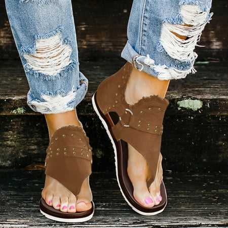 

Summer Women Ladies Flat Jean Nail Deco Sandals Casual Buckle Zip Up Shoes Note Please Buy One Or Two Sizes Larger