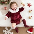 thumbnail image 2 of FYDUU Baby Girls Christmas Clothes Long Sleeve Velvet Romper Bodysuit Onesie Lace Trim Stockings Holiday Party Birthday Photoshoot Outfit 18-24 Months, 2 of 9
