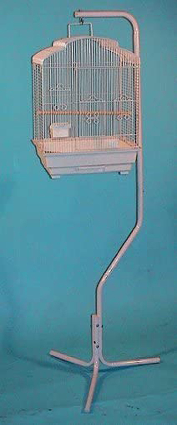 White Sturdy Tubular Steel Hanging Bird Cage 3 Leg Support Base Stand With Metal Hook