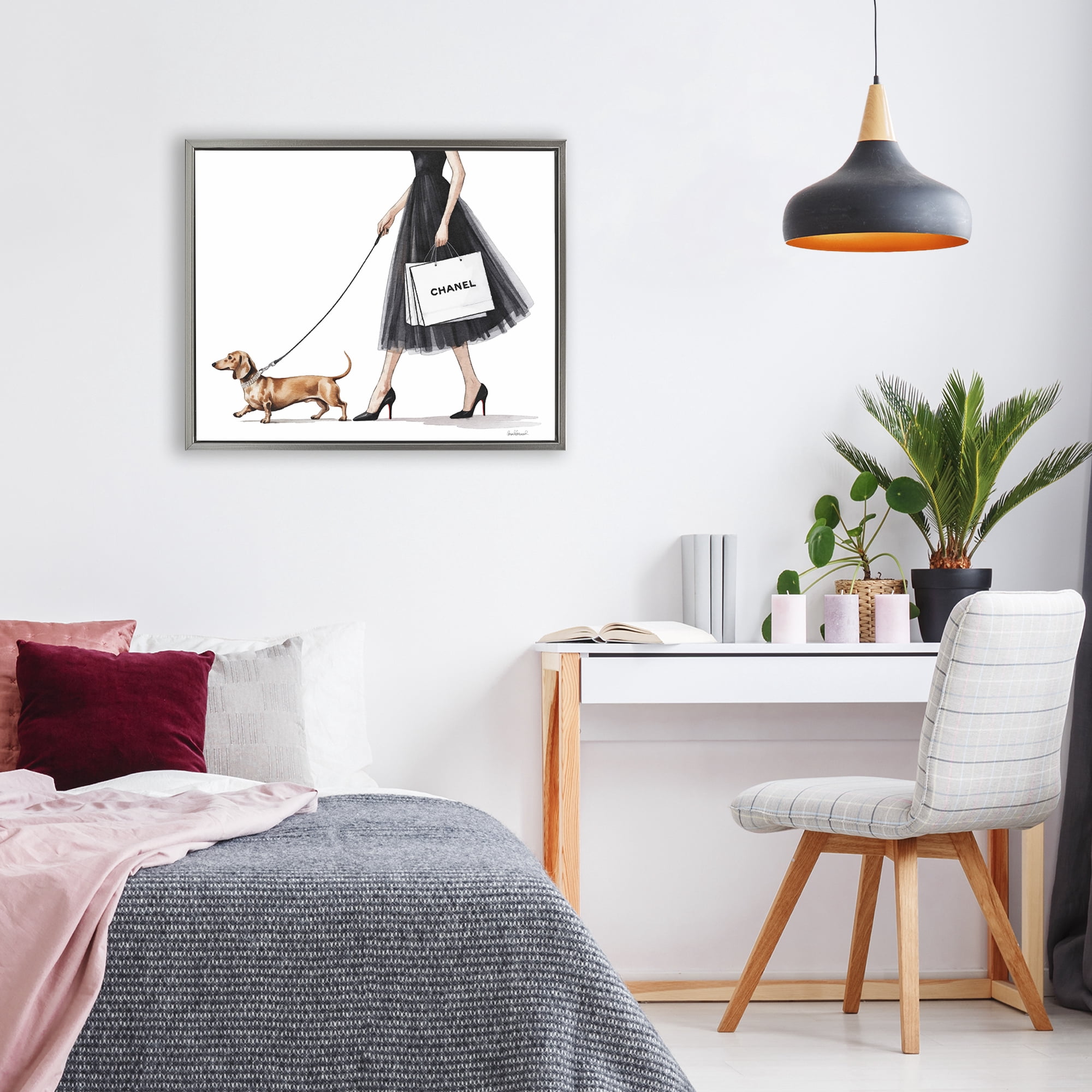 Stupell Industries Glam Dog Walking Gray Framed Floater Canvas Wall Art, design by Amanda Greenwood
