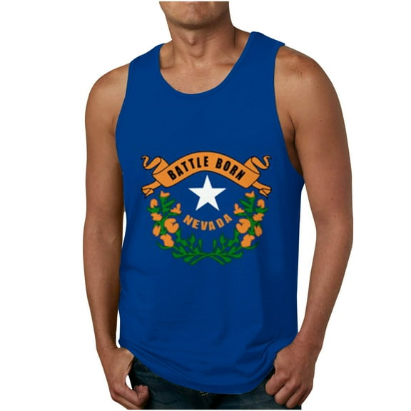 Handshe Men's Fitted Sports Tank Top with Nevada State Flag Print, USA - Inspired Athletic Vest