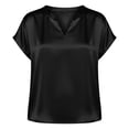 thumbnail image 6 of TGSLY Women's Silk Satin Tops Lightweight Soft V Neck Cap Sleeve Blouses Relaxed Fit Dressy Casual Curved Hem Solid Color Tshirts L, 6 of 10