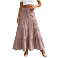 thumbnail image 2 of Qulqfy Womens Summer Maxi Pleated Long Skirts Flowy Boho Ruffle Drawstring High Waisted Pink Skirts for Women XS, 2 of 5