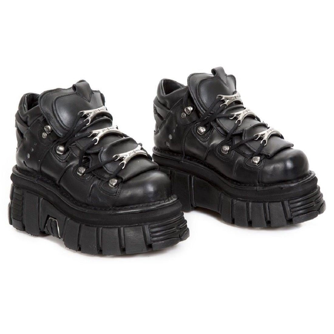 NEW ROCK 106-S29 TOWER SHOES Metallic Black Leather Biker Punk