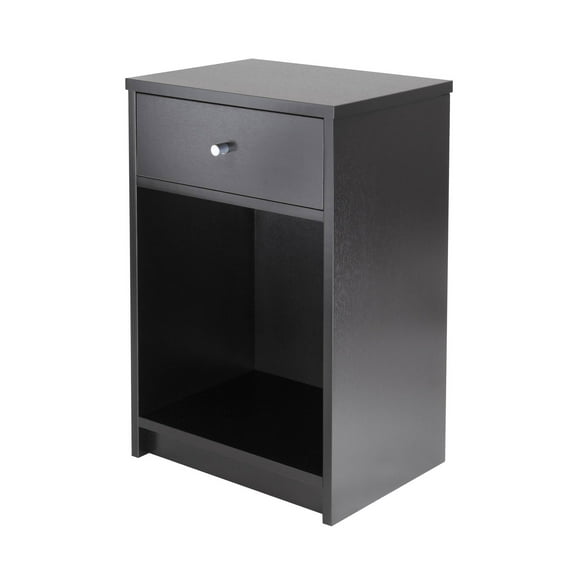 Squamish Nightstand with 1 Drawer - Black: Wood Composite Bedside Table, Lacquered Finish, Shelf Storage