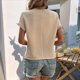 thumbnail image 5 of Tops de Verano para Mujer, Moda Informal, Color Liso, Cuello Redondo, Encaje, Corta, Estilo Urbano Clásico, Caqui, XXL, 5 of 8