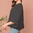thumbnail image 4 of Bxsruta Blouse for Women, Women's V-Neck Split Casual Loose Cotton Linen 3/4 Sleeve Top/Shirt, Black L, 4 of 8