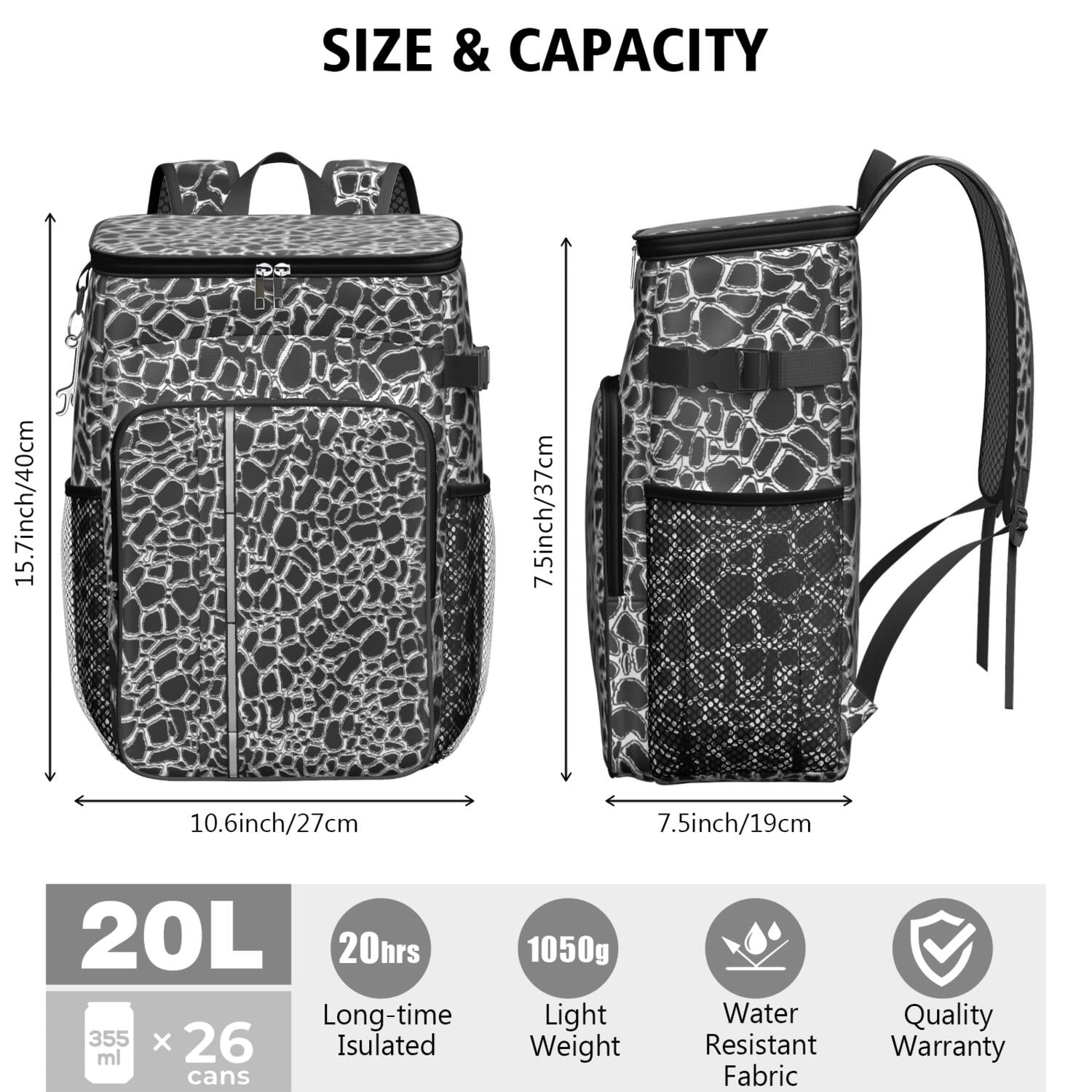 Travel Cooler Bag - Animal Skin Pattern Camping Beer Cooler Backpack with Bottle Opener- Waterproof Insulated Picnic Backpacks - Cooler Bag for Beach