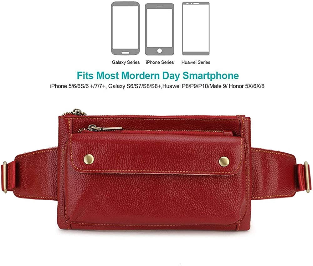 Loyofun Unisex Brown Genuine Leather Waist Bag Messenger Fanny Pack Bum Bag For Men Women Travel Sports Running Hiking