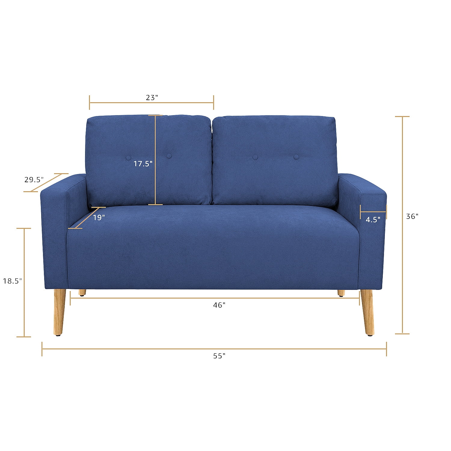 Lacoo Mid-Century Loveseat Sleeper Button Tufted 2 Seater Sofa, Blue Fabric