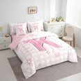 thumbnail image 3 of Manfei Cartoon Initial K Letter Twin Bedding Sets 7-Piece, Pink Bowknot Monogrammed Bedding Comforter Set, Square Buffalo Reversible Sheet Sets, Breathable Home Decor, 3 of 7