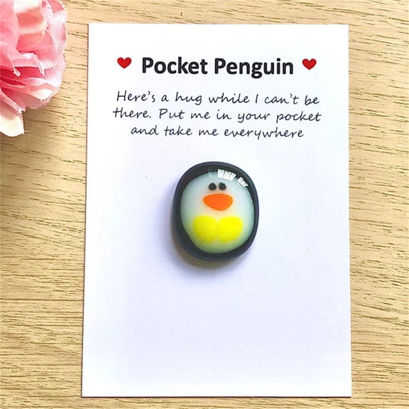 Little Pocket Penguin Crystal Glass Figurine - With Encouragement Card, Anxiety Relief, Heartwarming Gift