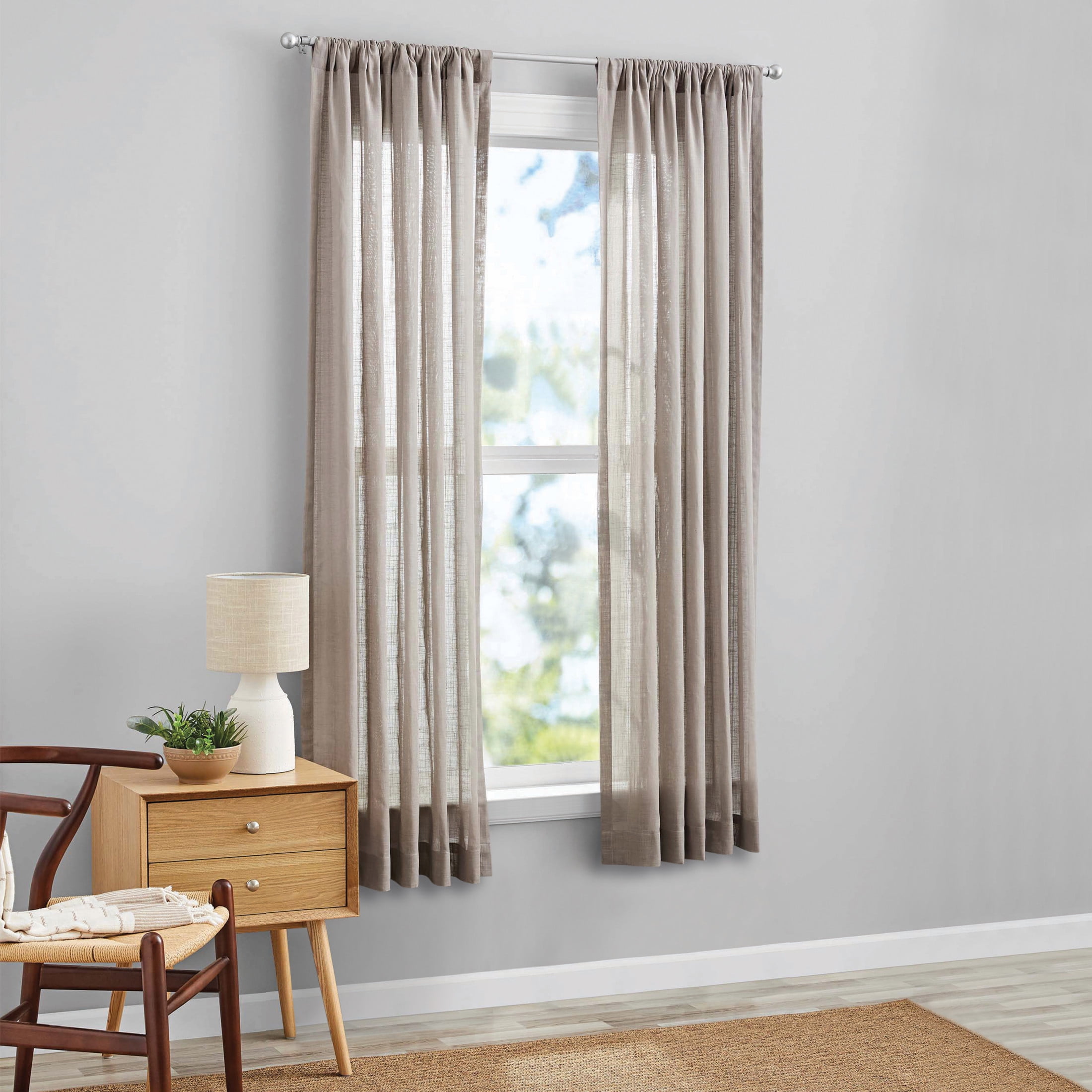 Mainstays 100% Cotton Indoor Sheer Rod Pocket Single Curtain Panel , Beige , 50" W x 63"L