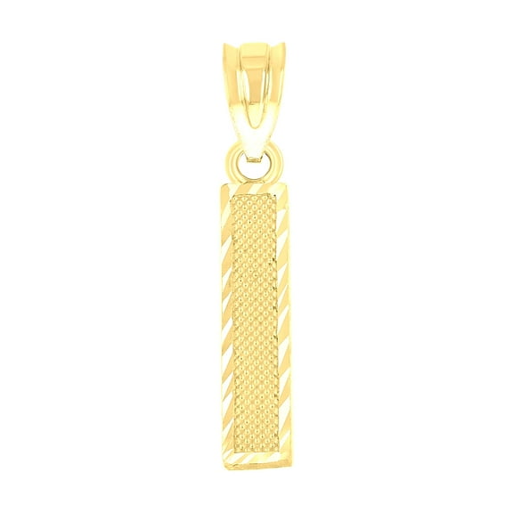 10k Yellow Gold Unisex Textured Initial Letter I Charm Pendant for Men Women
