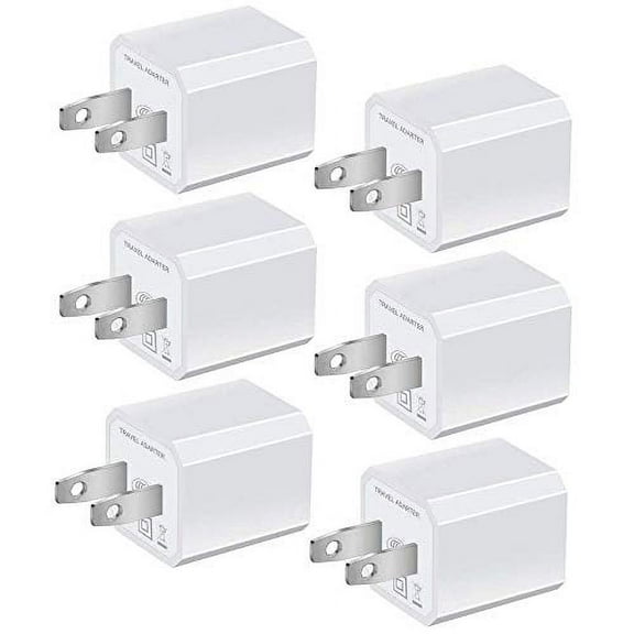 USB Wall Charger, 6-Pack Universal 5V/1A Mini Portable Travel Adapter High Speed Cube 1.0A Output for iPhone iPod Samsung Android HTC LG iPad Nokia (White)