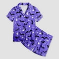 thumbnail image 5 of CAUYDY Girls Satin Pajama Set Halloween Pumpkin Ghost Print Shirts and Shorts Short Sleeve Button Down Soft 2 Piece Outfits(Z04-Purple,12-13 Y), 5 of 5