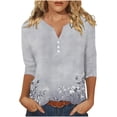 thumbnail image 2 of Viluyesy V-Neck T-Shirt for Womens 3/4 Sleeves Shirt Tops Relaxed Button Loose Blouse Gray Size M, 2 of 5
