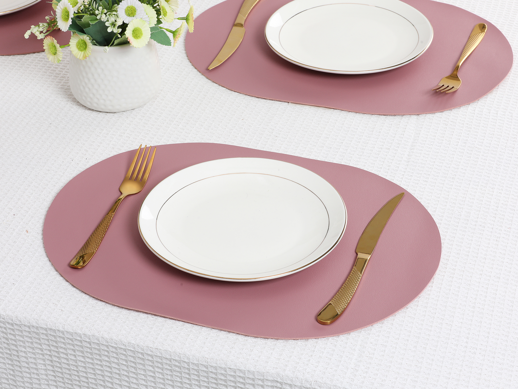 Unique Bargains Set of 6 Leather Table Placemats for Dining Table Decor Purple Pink