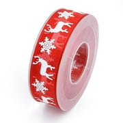 YellowDell Ribbon Foam Printing Christmas Decoration Snow Gauze Belt Decoration Supplies red+white 10m