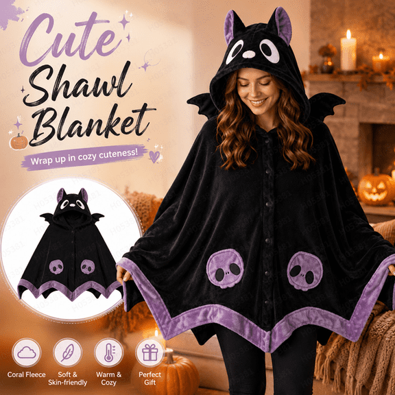 Cute Bat Blanket Hoodie, Wearable Bat Blanket Adult for Halloween Cosplay, Soft Hooded Bat Cape for Women