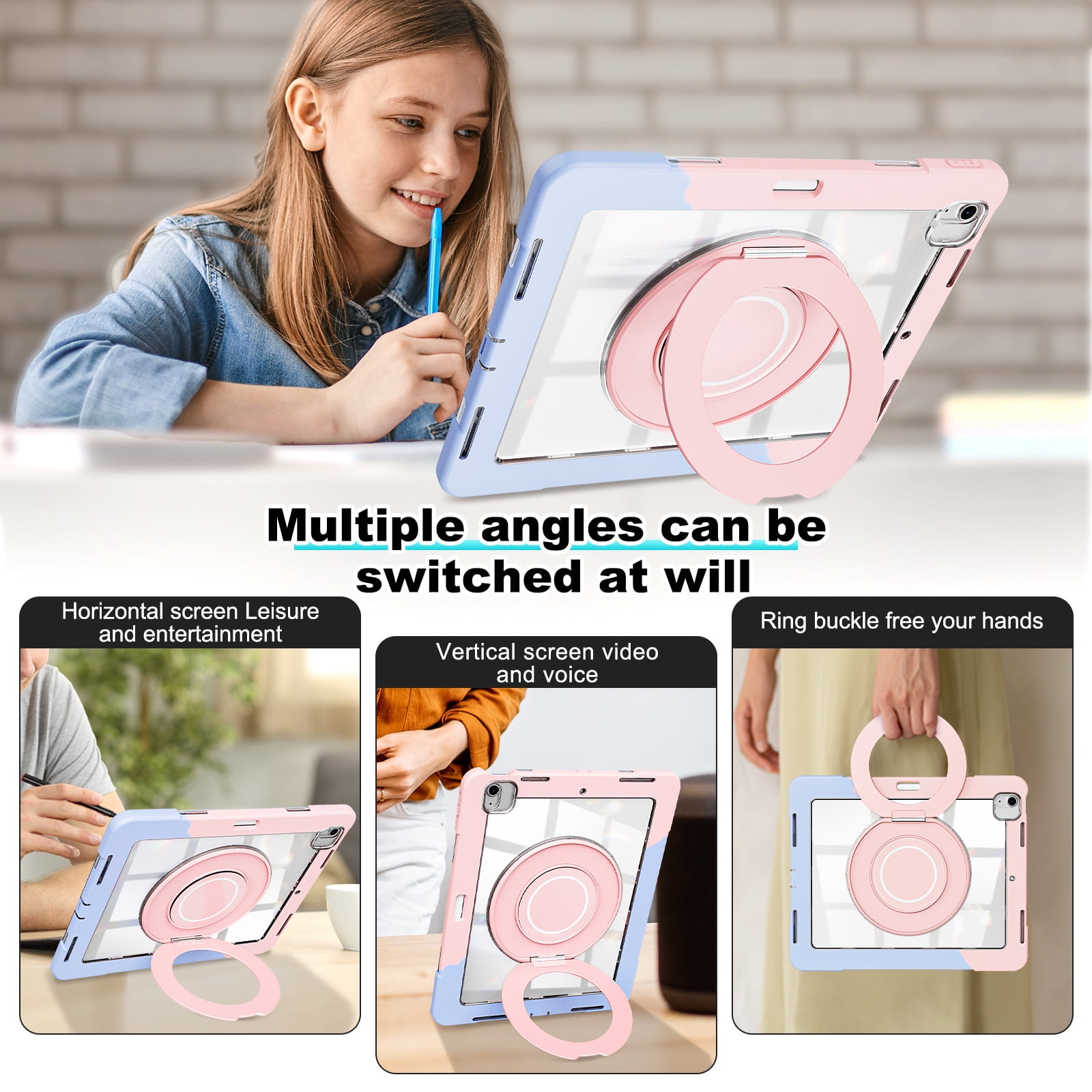 XYX Shockproof Tablet Case for iPad Air 13 inch M3 2025/iPad Air 13 inch M2 2024 with 360 Rotating Stand, Slim Lightweight with Pencil Holder, Colorful