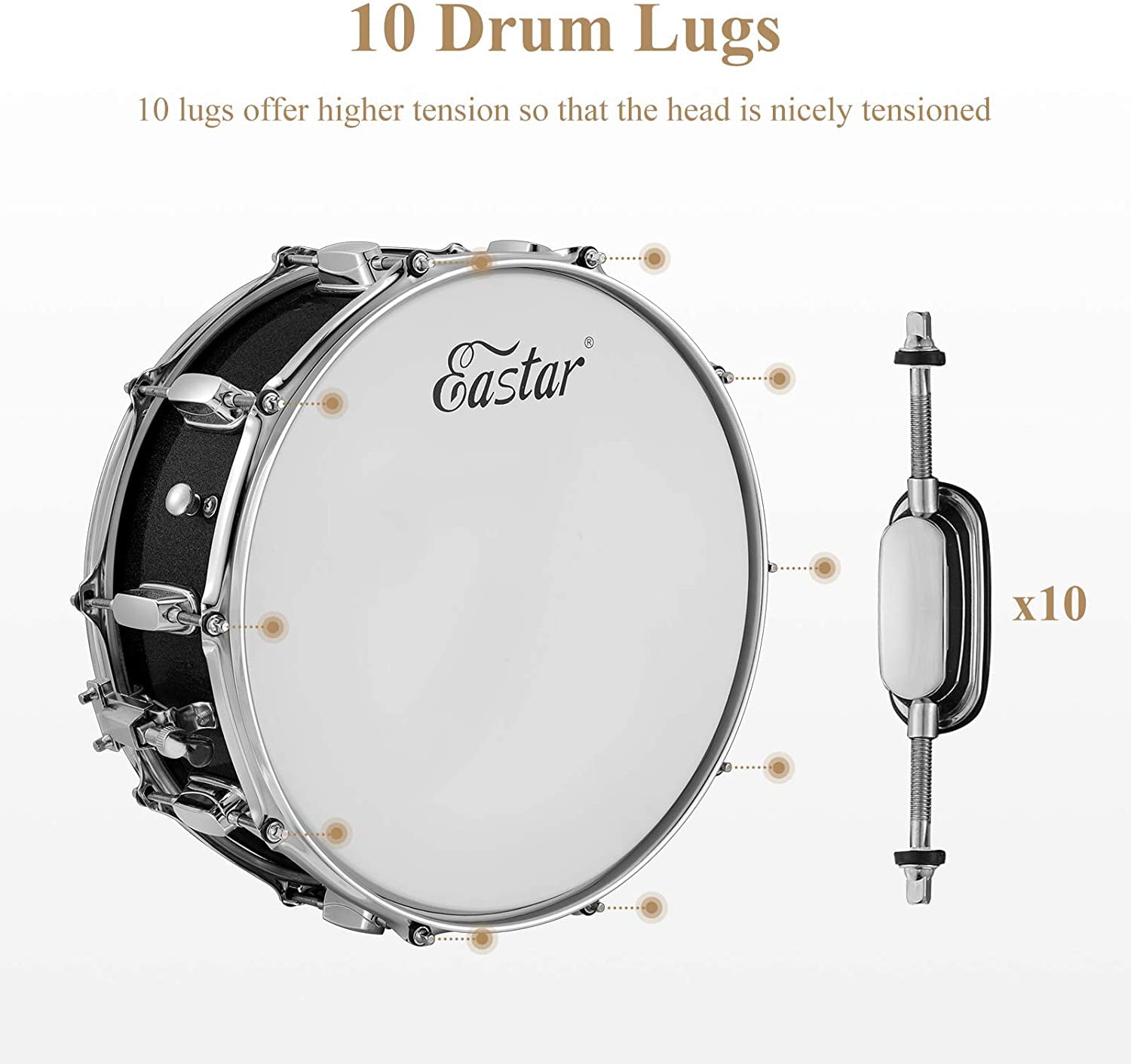 a pair Sticks,drum Stand and Drum Keys,a pair practice gloves for Students,Beginners 14, Black 14 inch Snare Drum Set with Gig Bag 