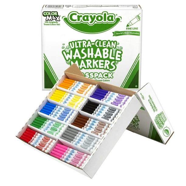 Crayola UltraClean Washable Markers Classpack, Fine Line, 10 Colors