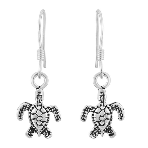 Charming Sea Travelling Turtle Sterling Silver Dangle Earrings