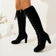 thumbnail image 2 of Fashion Suede Knee High Boots with Side Zipper and Lace Up Design Comfortable Heeled Footwear for Women in Autumn and Winter, 2 of 9