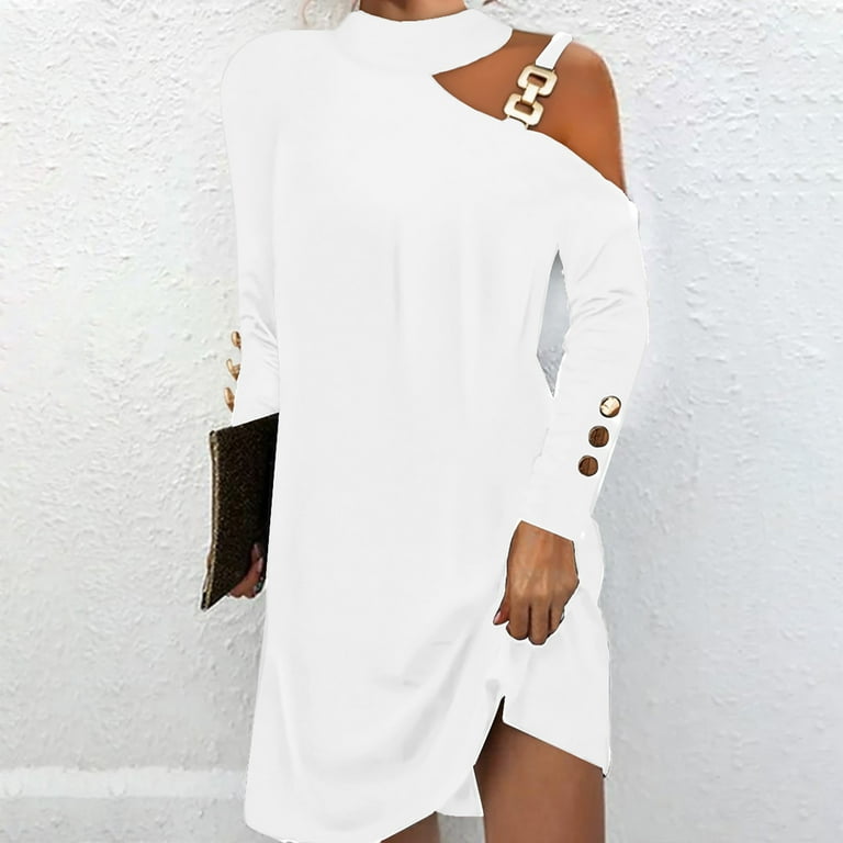Casual Solid Buckle O Neck Long Sleeve Dresses(3 Colors) Casual Solid Buckle O Neck Long Sleeve Dresses(3 Colors)
