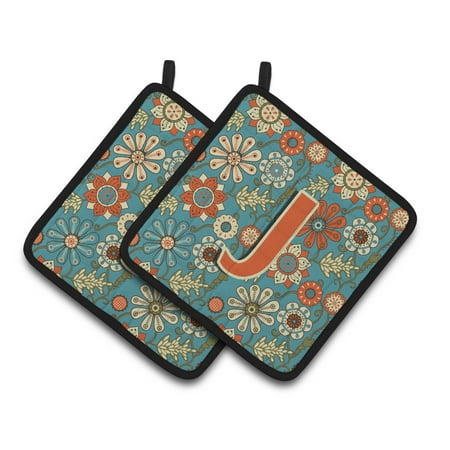 

Caroline s Treasures CJ2012-JPTHD Letter J Flowers Retro Blue Pair of Pot Holders 7.5HX7.5W multicolor