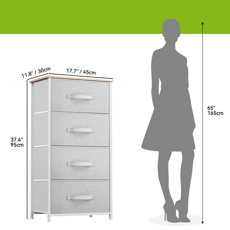DEXTRUS 4-Drawer Fabric Dresser for Adults & Kids, Lightweight Chest, Light Gray, Steel Frame and MDF Top